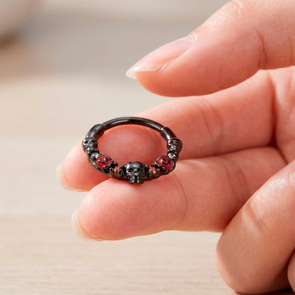 16G 3/8 Red Clear CZ Gem Black Skull Halloween Hinged Segment Ring